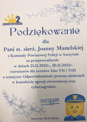 podziękowanie dla st. sierż. Joanny Manelskiej