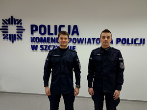 Policjanci st.post. Jakub Lizun i st.post. Adrian Maksymowicz z Posterunku Policji w Wielbarku